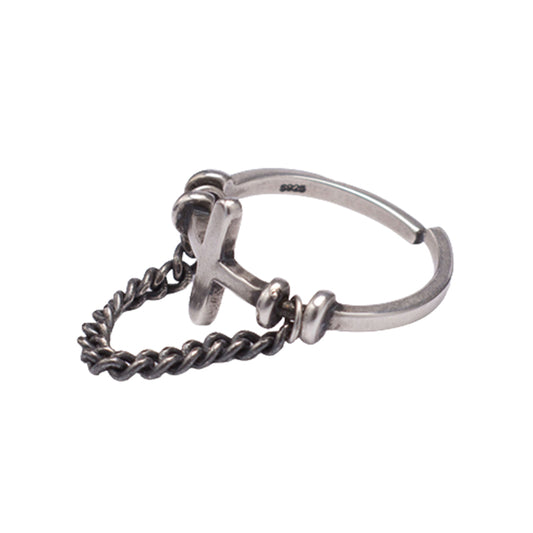 Goth Style Cross Chain Open Ring - Silver | GothReal
