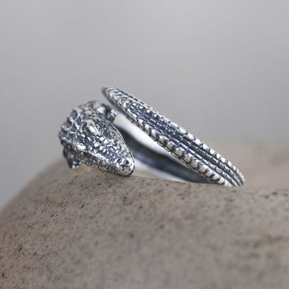 Goth Style Sterling Silver Alligator Open Ring | GothReal