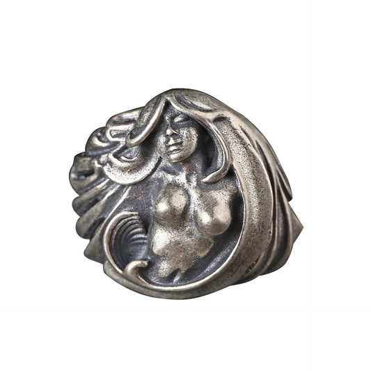 Goth Style Sterling Silver Angel Goddess Open Ring - Silver | GothReal