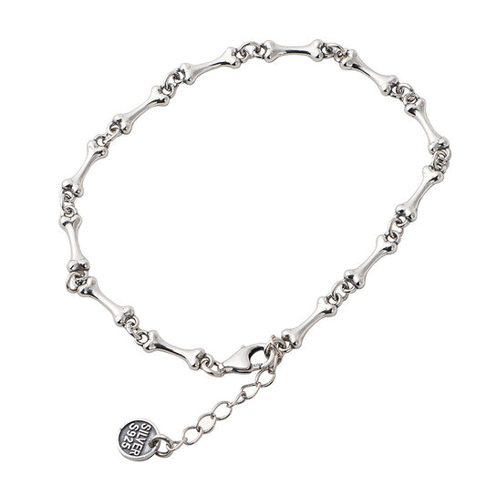 Goth Style Sterling Silver Bone Bracelet - Silver | GothReal