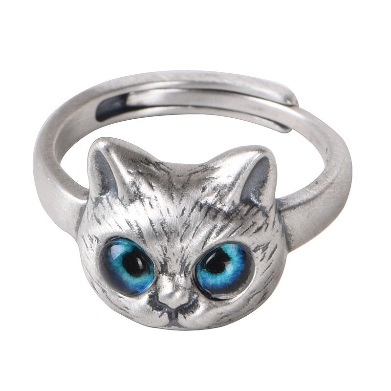 Goth Style Sterling Silver Cat Open Ring - Silver | GothReal