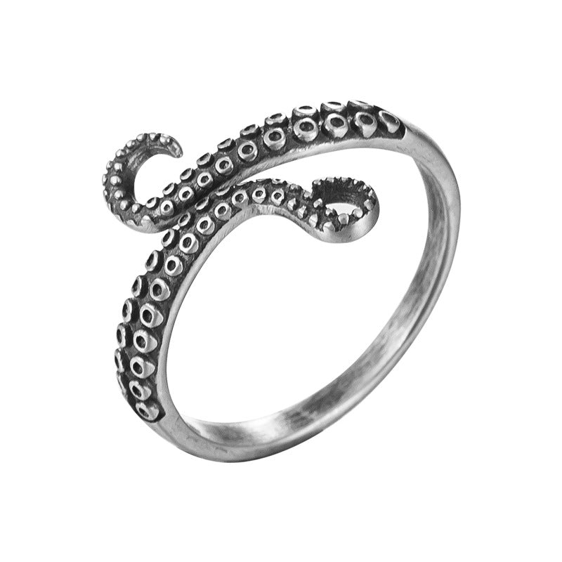 Goth Style Sterling Silver Cthulhu Octopus Open Ring - Silver | GothReal