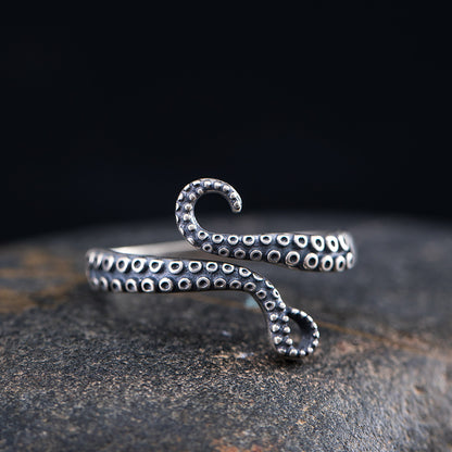 Goth Style Sterling Silver Cthulhu Octopus Open Ring | GothReal