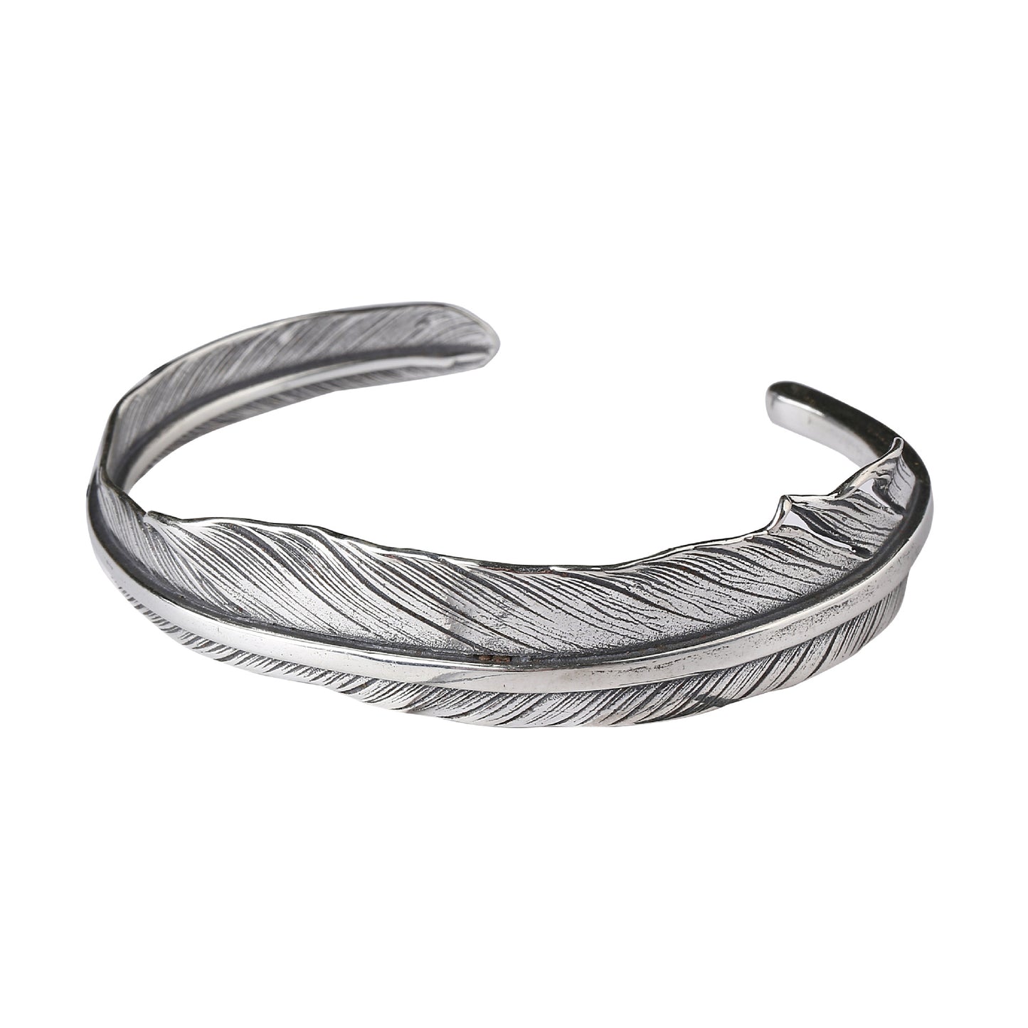 Goth Style Sterling Silver Feather Bracelet - Silver | GothReal