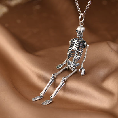 Goth Style Sterling Silver Human Skeleton Pendant | GothReal