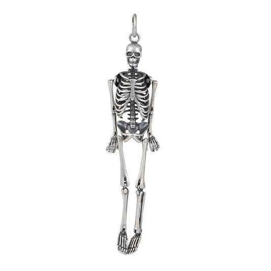 Goth Style Sterling Silver Human Skeleton Pendant - Silver | GothReal