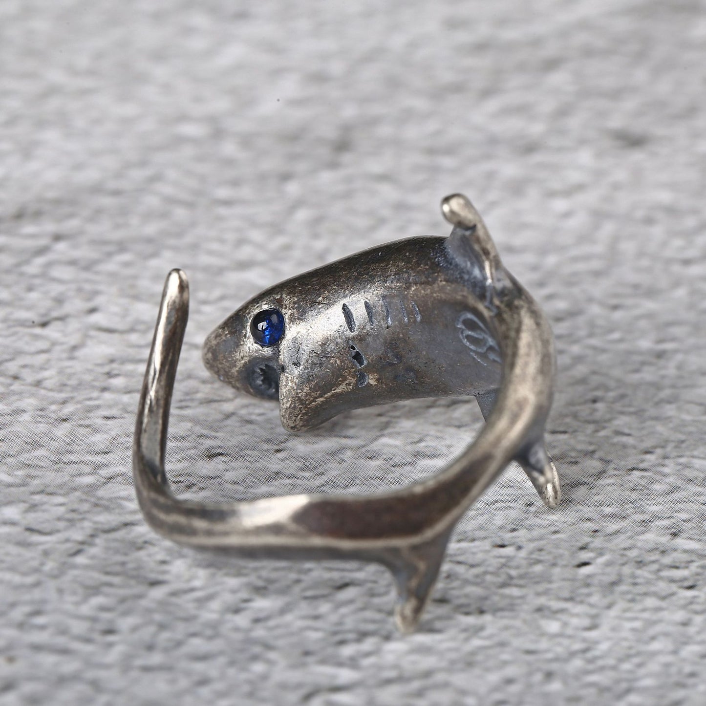Goth Style Sterling Silver Shark Open Ring | GothReal