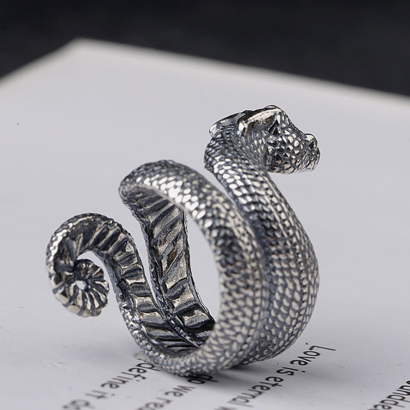 Goth Style Sterling Silver Snake Open Ring | GothReal