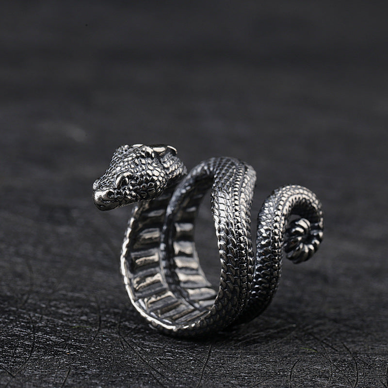 Goth Style Sterling Silver Snake Open Ring | GothReal