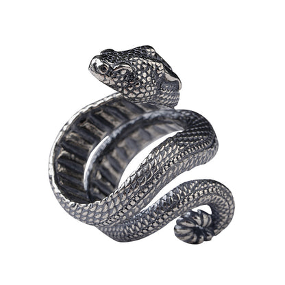 Goth Style Sterling Silver Snake Open Ring - Silver | GothReal