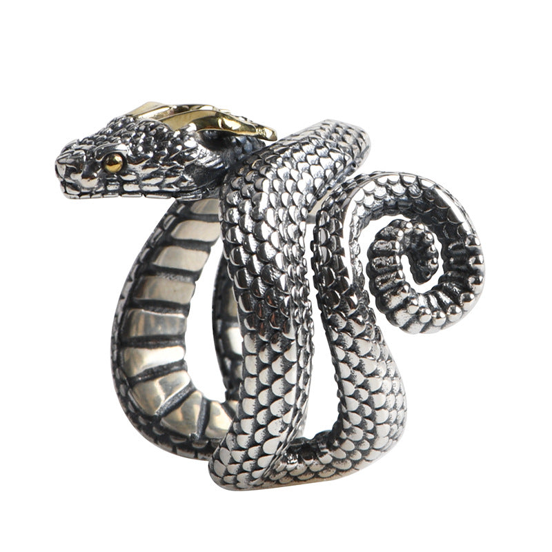 Goth Style Sterling Silver Snake Ring - Silver | GothReal