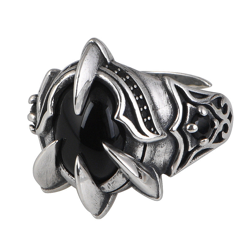 Goth Style Sterling Silver Talon Cubic Zirconia Open Ring - Silver | GothReal