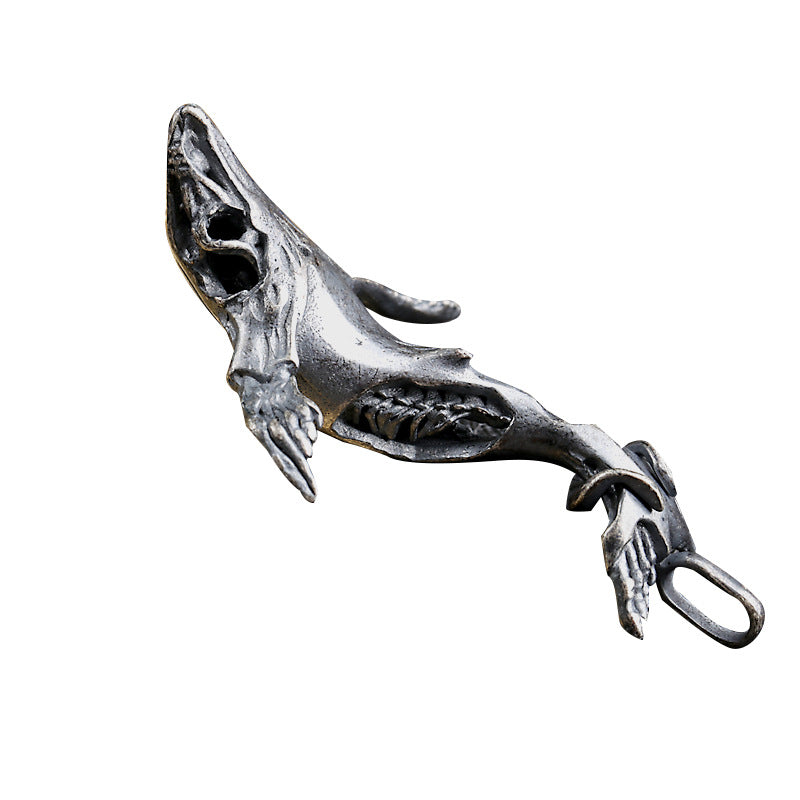 Goth Style Sterling Silver Whale Skeleton Pendant - Silver | GothReal