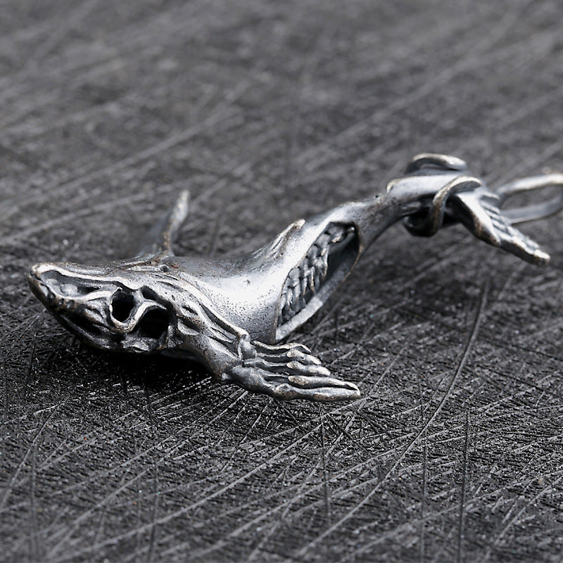 Goth Style Sterling Silver Whale Skeleton Pendant | GothReal
