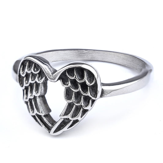 Goth Style Wings Heart Ring - Silver | GothReal