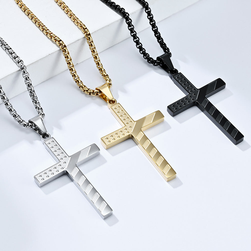 Goth Style American Flag Inspired Cross Pendant With Necklace | GothReal