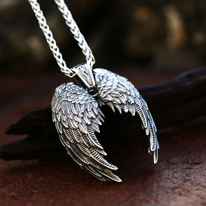 Goth Style Angel Wings Pendant - Silver | GothReal