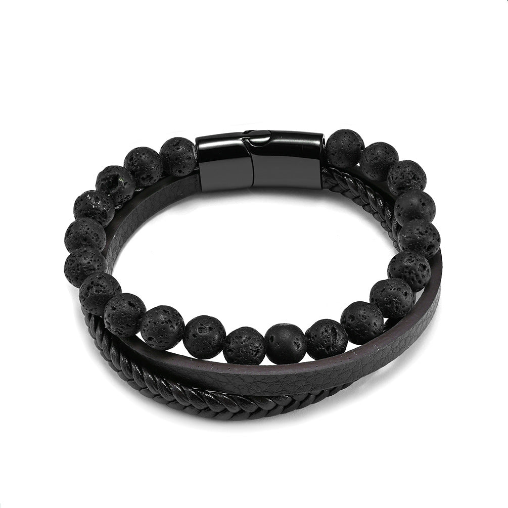 Goth Style Braided Leather Beads Bracelet | GothReal