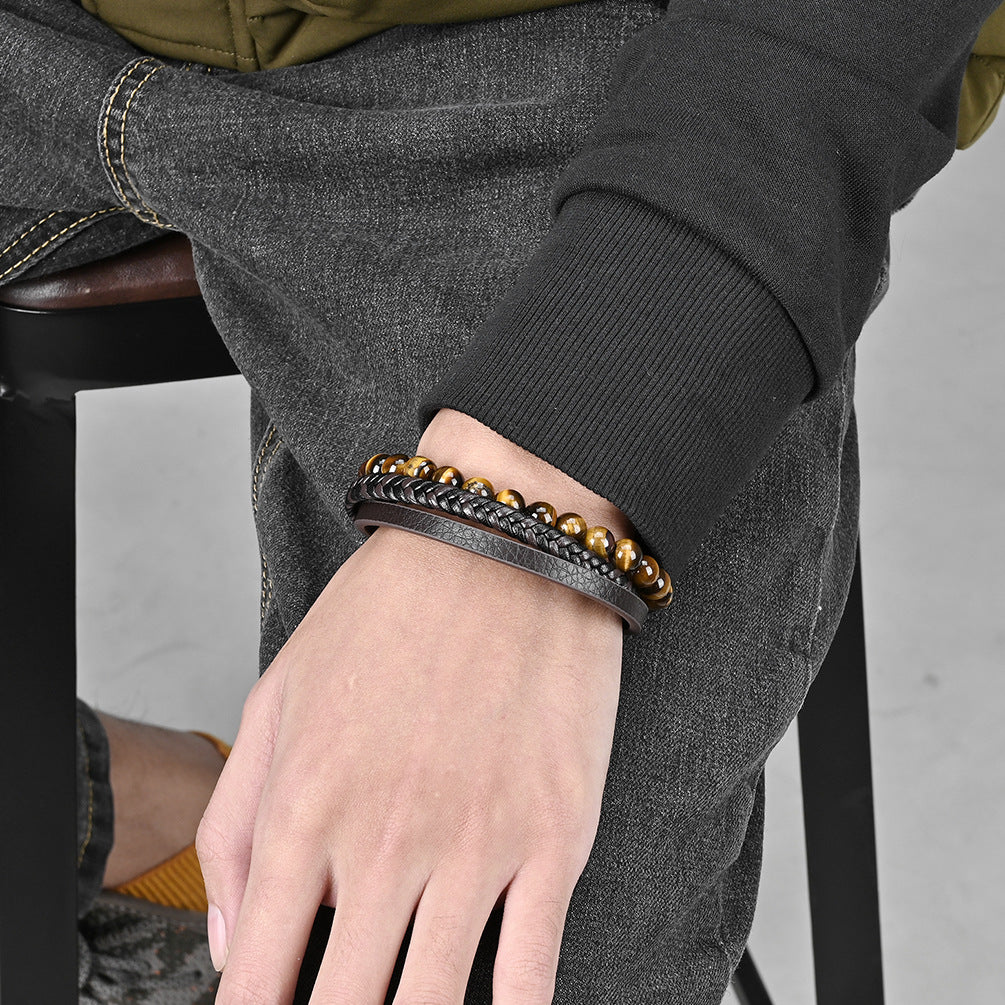 Goth Style Braided Leather Beads Bracelet | GothReal