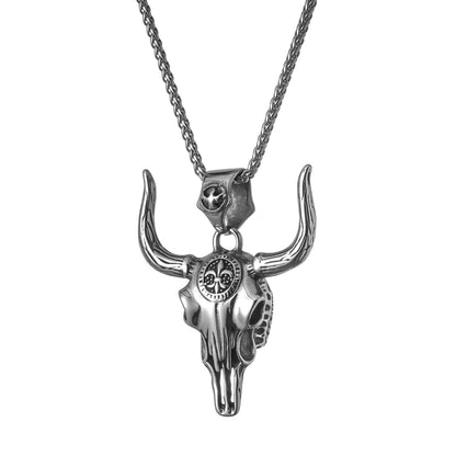 Goth Style Bull Head Stainless Steel Pendant With Necklace - Silver | GothReal