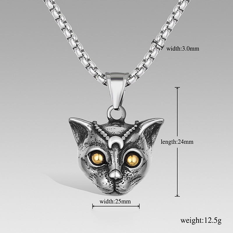 Goth Style Cat Face Pendant With Necklace | GothReal