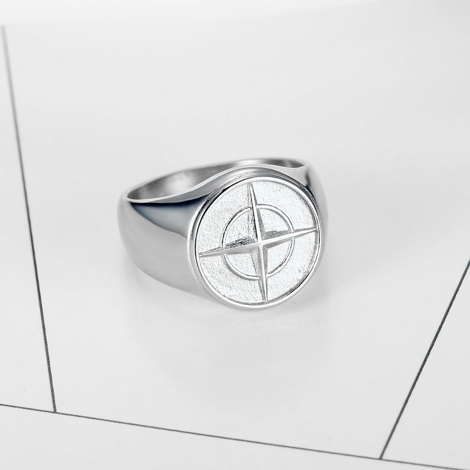 Goth Style Compass Cross Starburst Ring - Silver | GothReal
