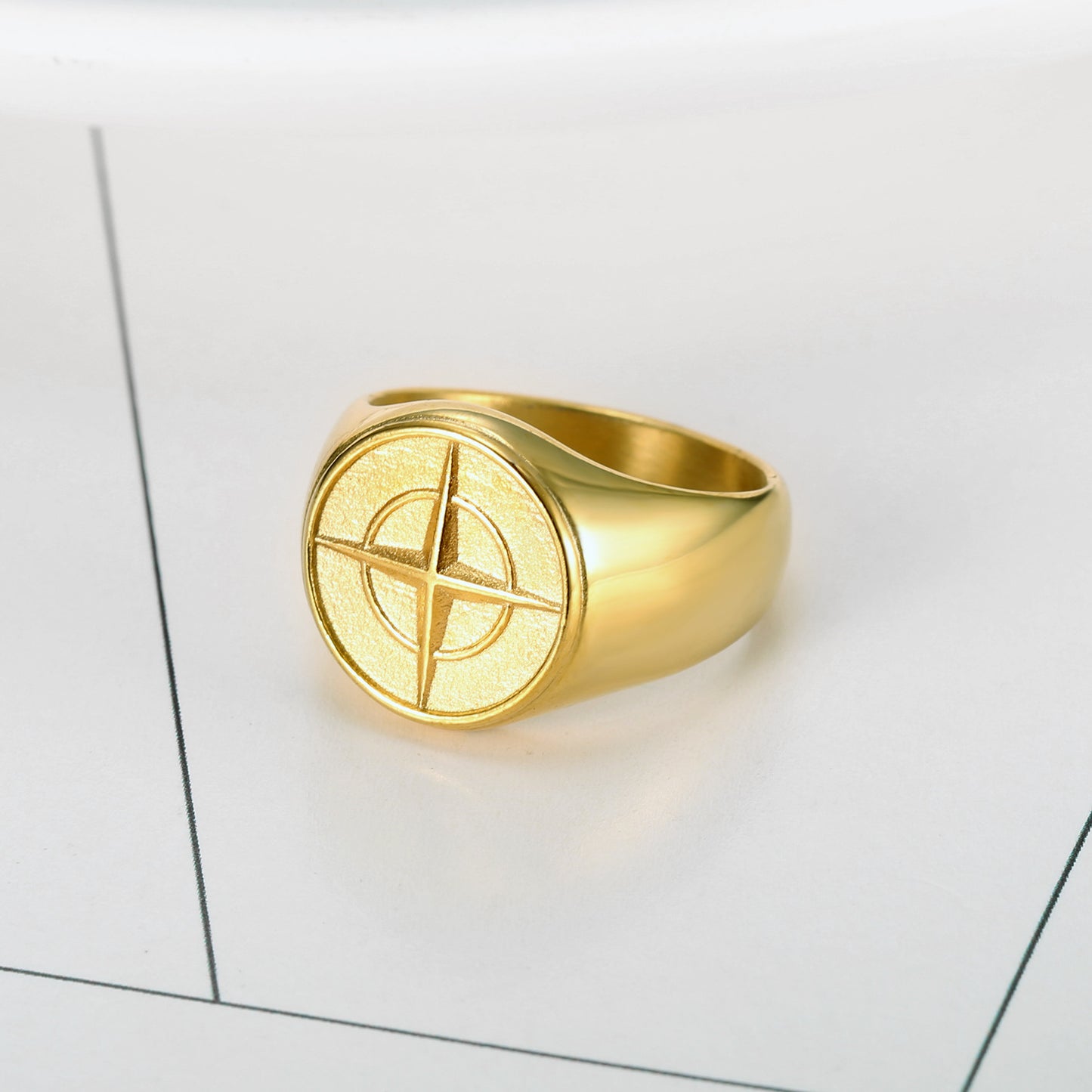 Goth Style Compass Cross Starburst Ring | GothReal