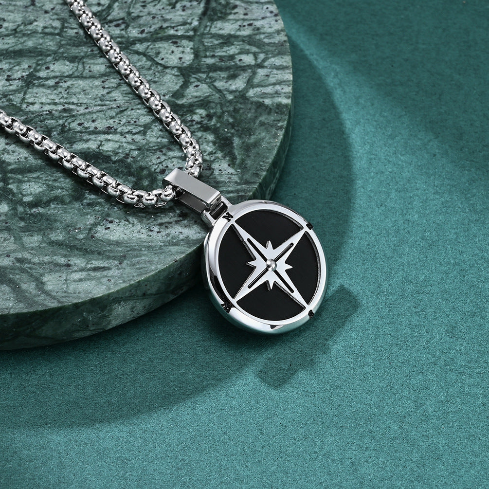 Goth Style Compass Pendant With Necklace - Black | GothReal