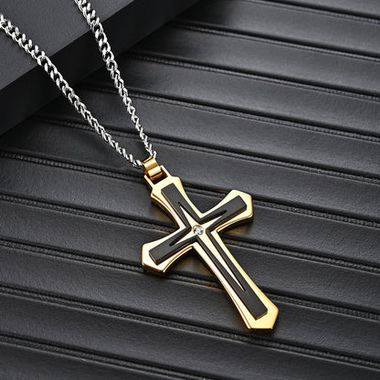 Goth Style Cross Polar Star Pendant With Necklace - Black | GothReal