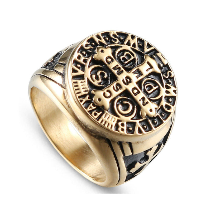 Goth Style Cross Signet Ring - Gold | GothReal