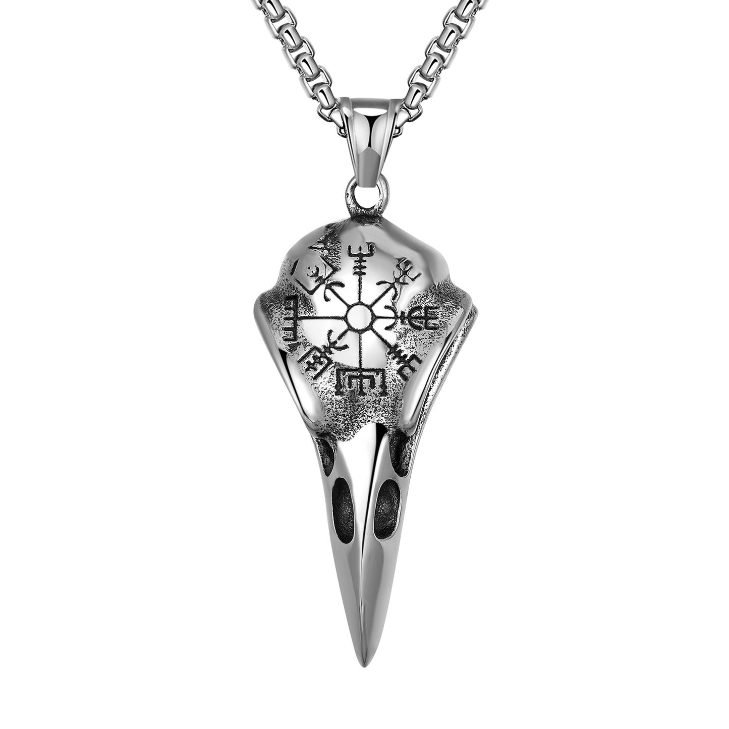 Goth Style Crow Mouth Compass Pendant With Necklace - Silver | GothReal