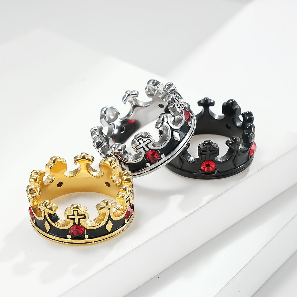 Goth Style Crown Cross Gemstone Ring | GothReal