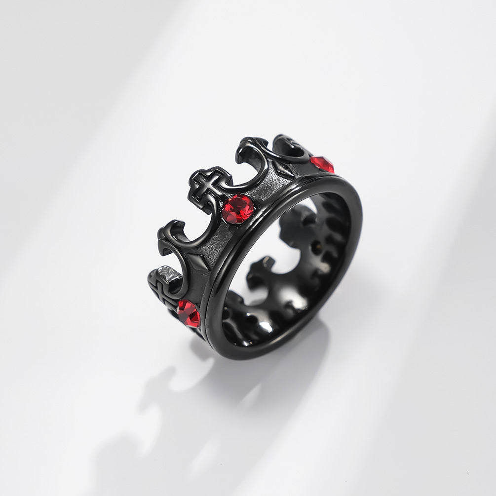Goth Style Crown Cross Gemstone Ring | GothReal