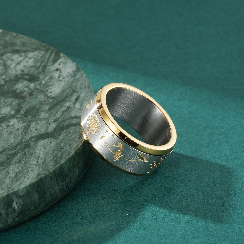 Goth Style Dandelion Rotating Ring - Black | GothReal
