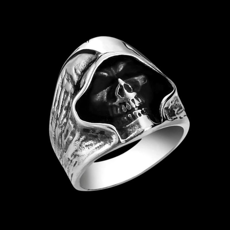 Goth Style Death Skull Biker Ring - Silver | GothReal