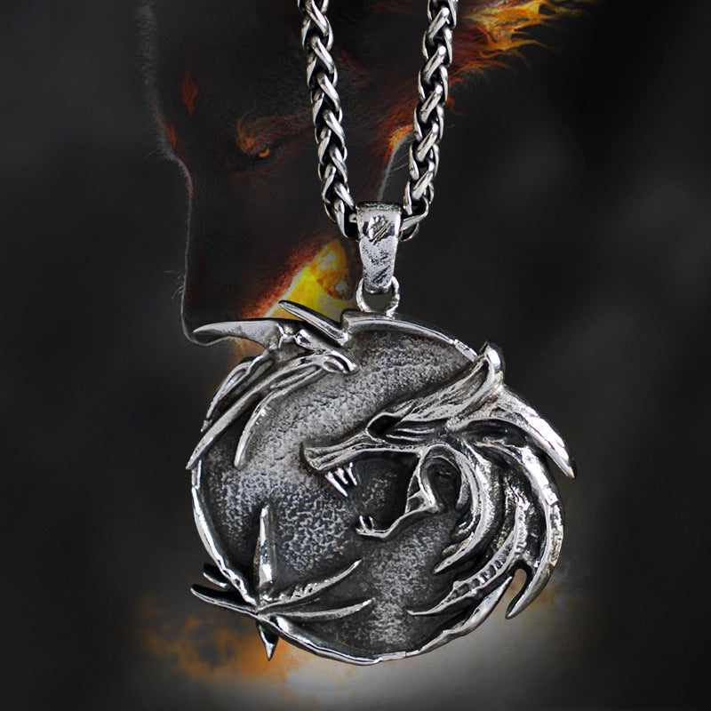Goth Style Demon Hunter Wizard Wolf Head Pendant - Silver | GothReal