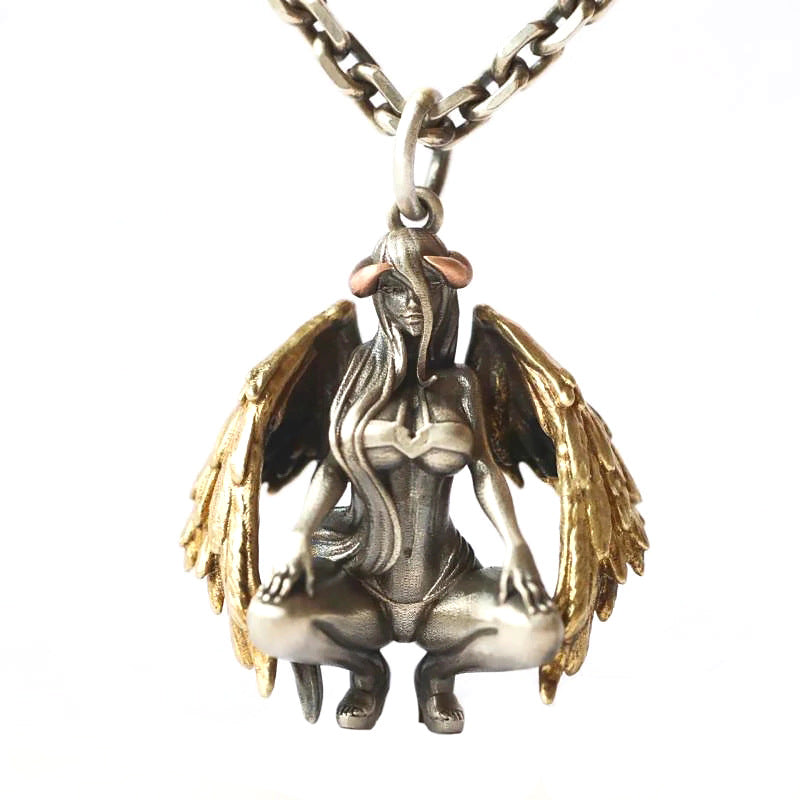 Goth Style Devil Angel Wings Necklace - Silver | GothReal