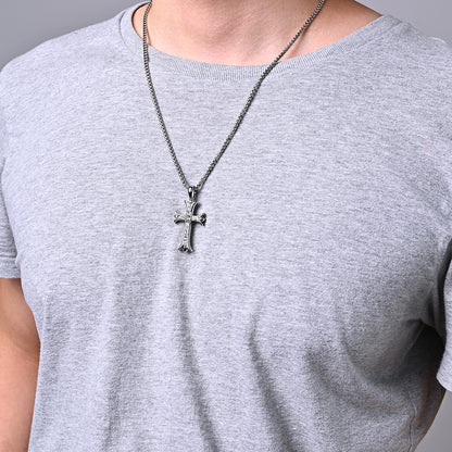 Goth Style Diamond Cross Pendant With Necklace | GothReal