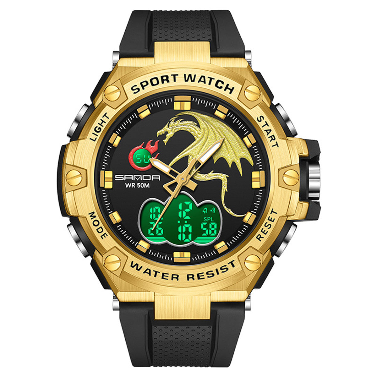 Goth Style Electronic Sports Dragon Watch - Gold | GothReal