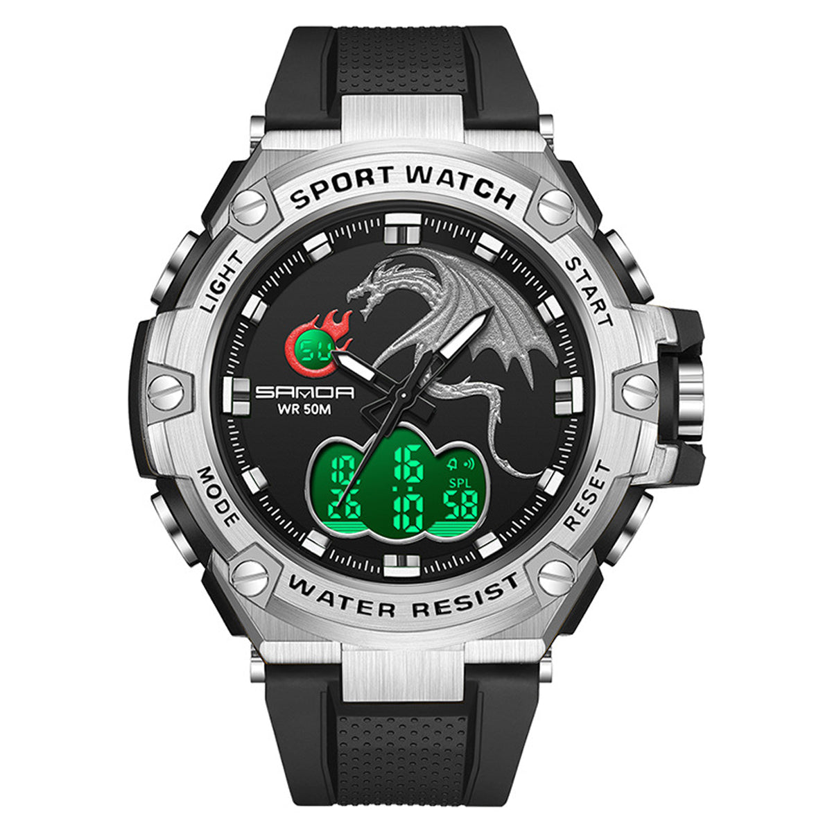 Goth Style Electronic Sports Dragon Watch - Silver | GothReal