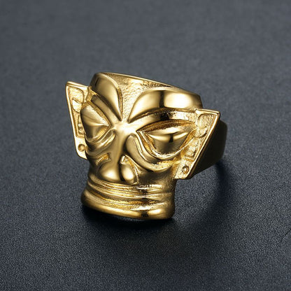 Goth Style Electroplated Gold Mask Ring | GothReal
