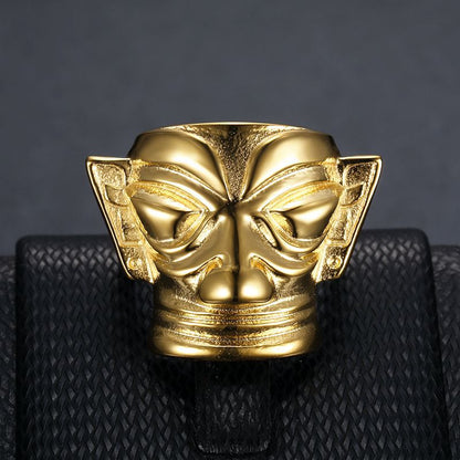 Goth Style Electroplated Gold Mask Ring | GothReal