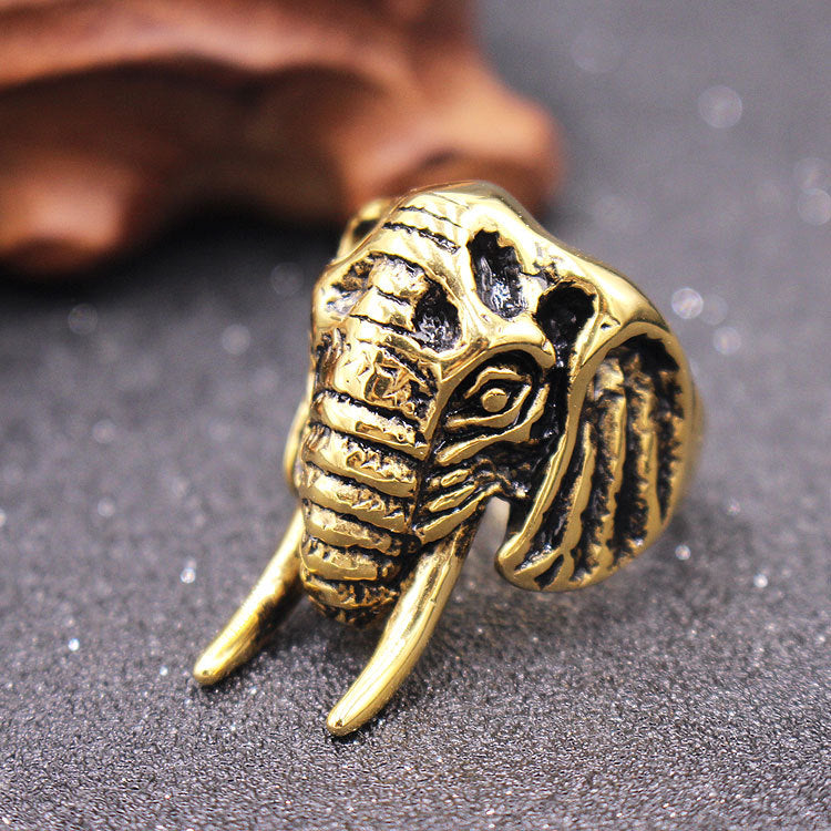 Goth Style Elephant Ring With Long Teeth - Gold | GothReal