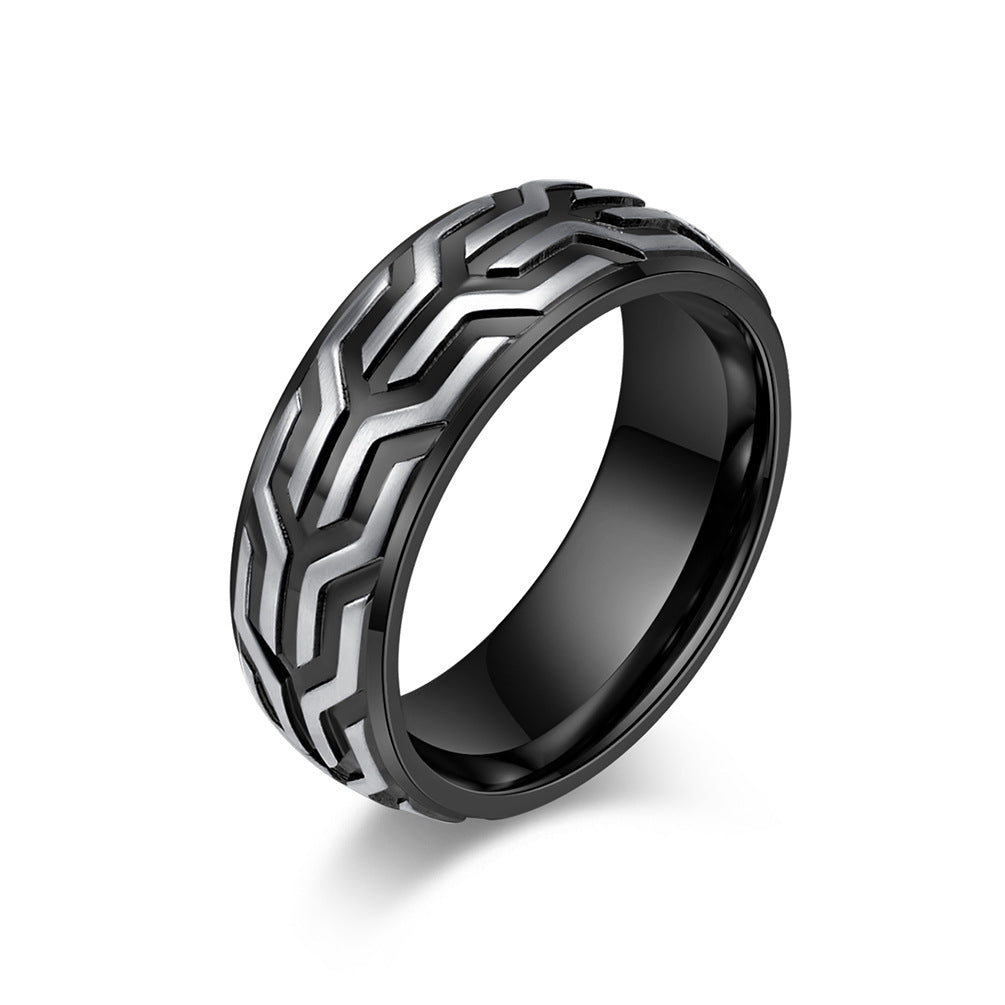Goth Style Embossed Tire Pattern Ring | GothReal