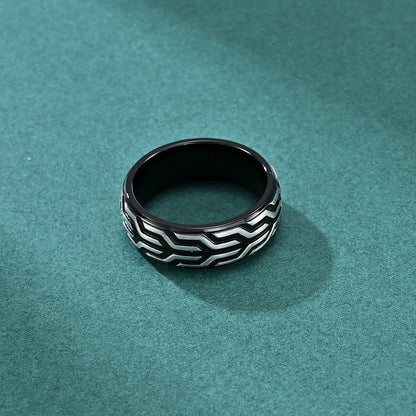Goth Style Embossed Tire Pattern Ring | GothReal