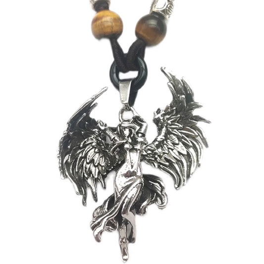 Goth Style Evil Angel Pendant With Necklace - Silver | GothReal