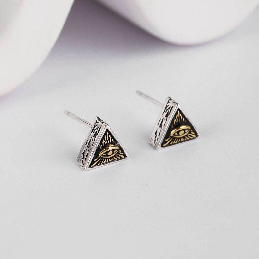 Goth Style Eye of Omniscience Triangle Sterling Silver Earrings - A Pair | GothReal