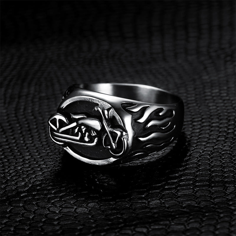 Goth Style Flame Biker Ring - Silver | GothReal