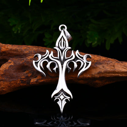 Goth Style Flame Cross Pendant - Silver | GothReal