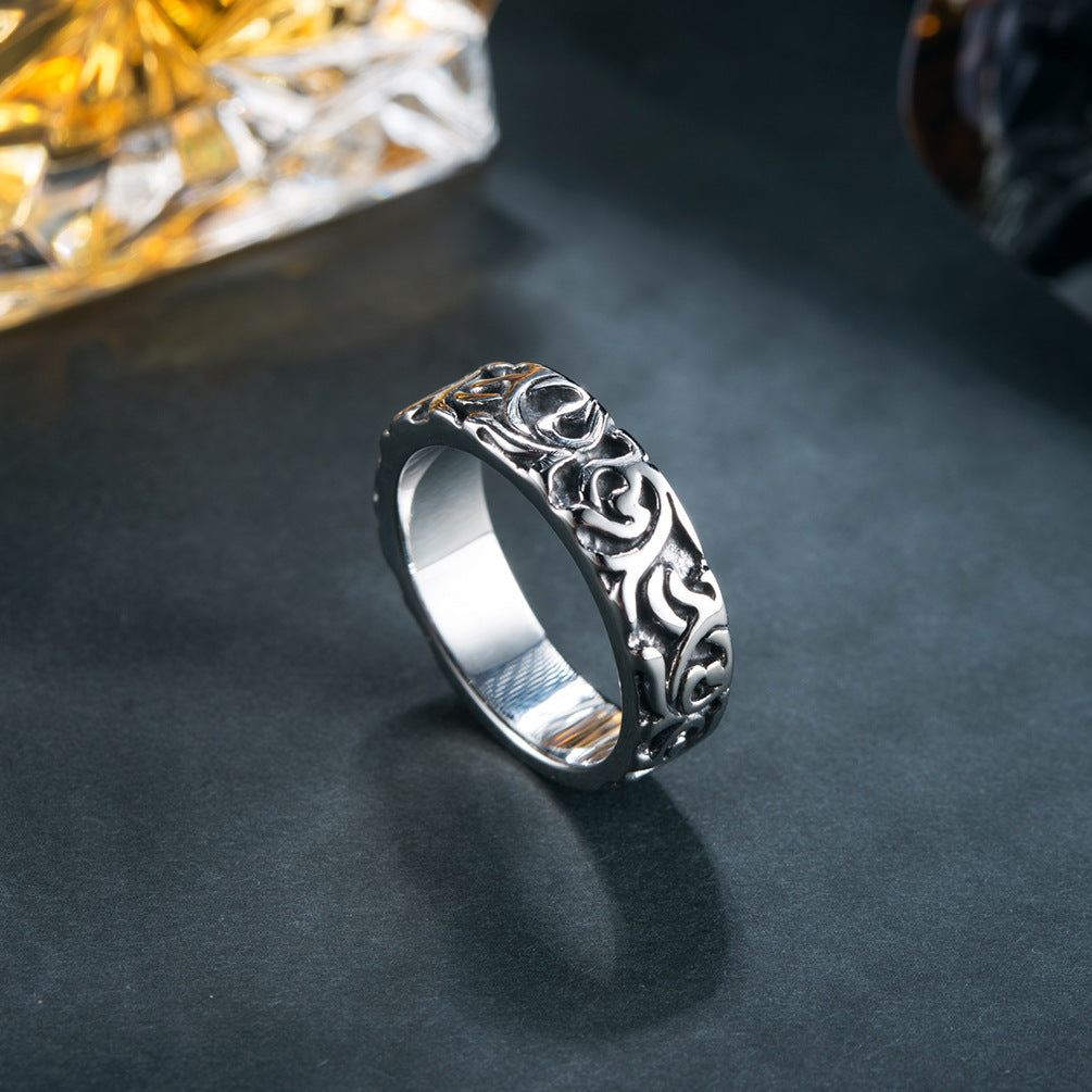 Goth Style Floral Engraving Ring - Silver | GothReal
